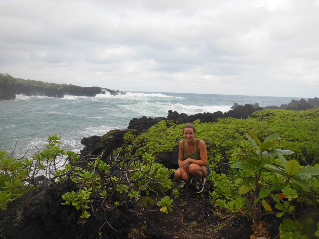 Daniela Dägele at Wai'ānapanapa State Park in Maui, Hawaii, found on the Science of Travel Blog at EarthyMe and EarthyUniversity